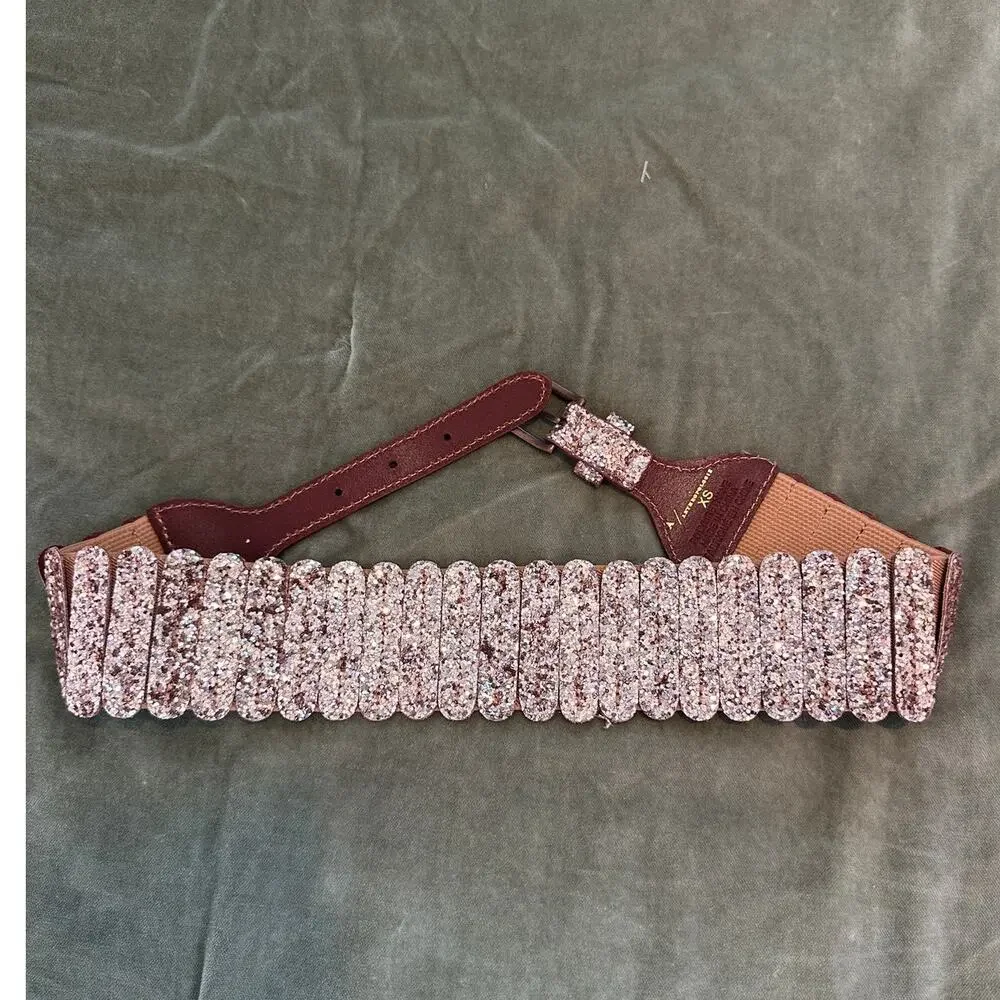 Anthropologie Pink Hensler Glitter  Wide Tabby Belt XS